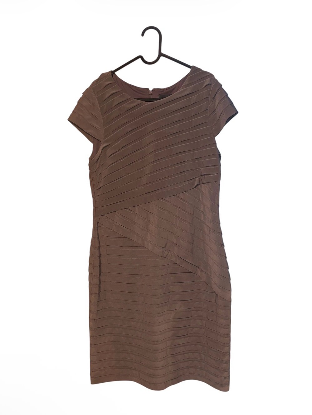 Adrianna Papell Brown Textured Short-Sleeve Sheath Midi Dress